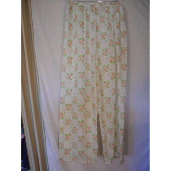 Vintage Womans Floral PJ Pajama Set Lounge pants Smock Top Pink Green white - Picture 6 of 7